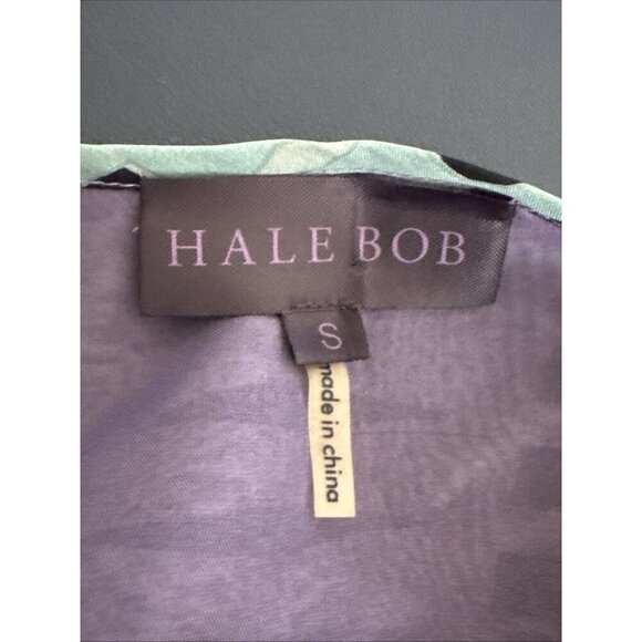 Hale Bob Women's S Silk Blouse Purple Multi Geometric Balloon Sleeve Chiffon EUC - Picture 8 of 15